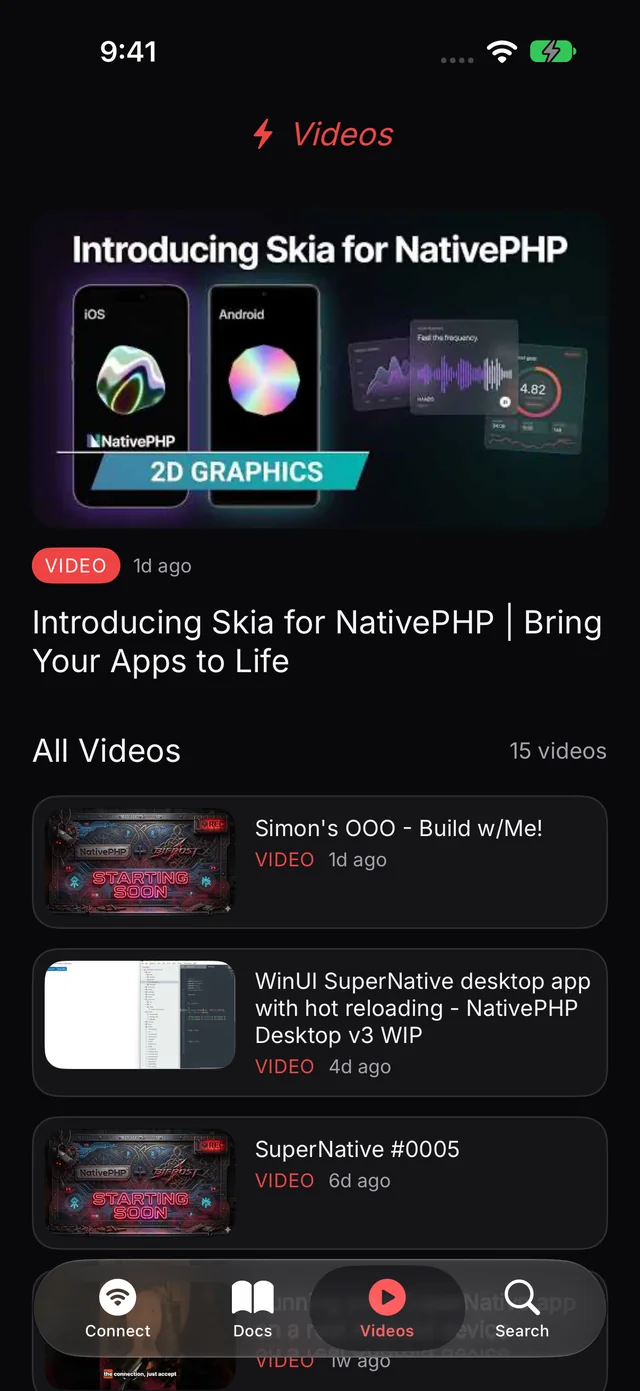 Jump Video guides screen